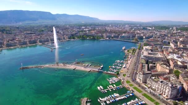 4 k luchtfoto beeldmateriaal van Genève stad in Zwitserland - Uhd — Stockvideo