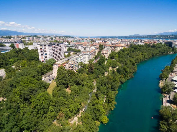 Veduta aerea di Arve an Rhone confluente a Ginevra Svizzera — Foto Stock