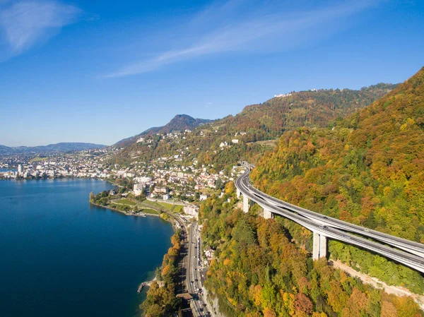 Vista aérea del paseo marítimo de Montreux, Suiza —  Fotos de Stock