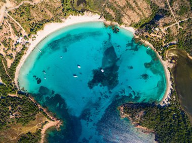 Rondinara Beach Korsika Adası Fransa'da havadan görünümü