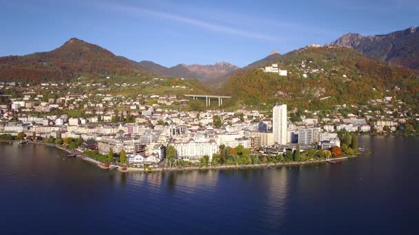 4K Filmagem aérea de Montreux - Leman Lake beira-mar, Suíça — Vídeo de Stock