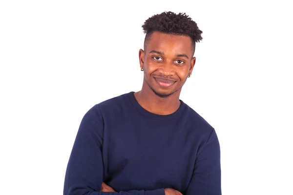 Щасливі молодий афроамериканець людиною, ізольовані на білому тлі - — стокове фото