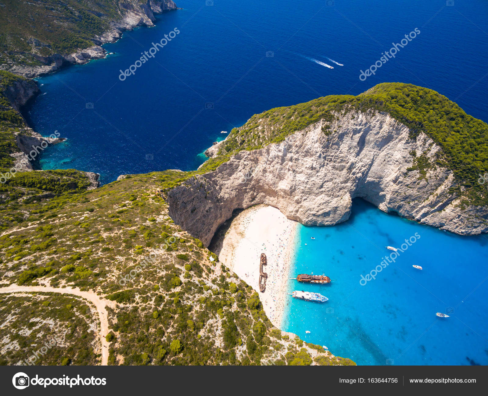 Vista Aerea De Playa Navagio Vista Naufragio En Zakynthos Zante
