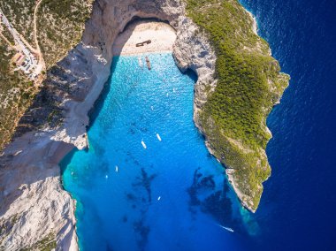 Navagio Beach Zakynthos (Zante görünümünde batık havadan görünümü