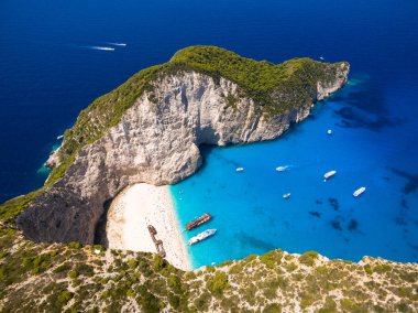 Navagio Beach Zakynthos (Zante görünümünde batık havadan görünümü