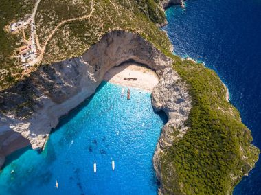 Navagio plaj batık Zakynthos (Zante) Isl havadan görünümü