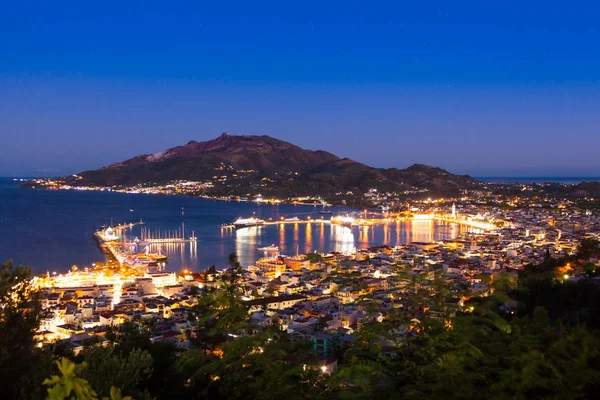 Hava gece kenti Zakynthos Zante Island, Yunanistan 