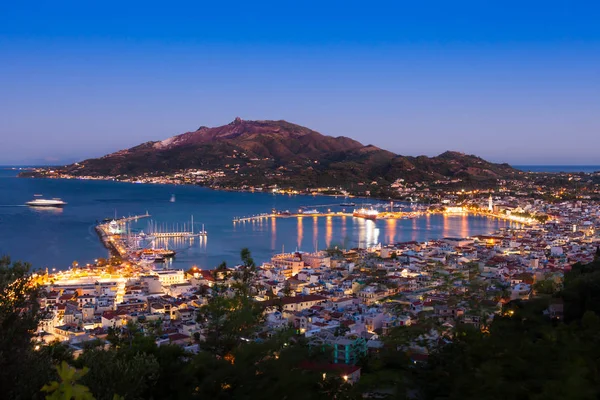 Hava gece kenti Zakynthos Zante Island, Yunanistan 
