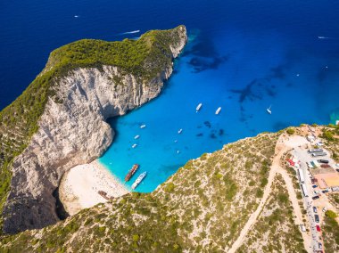 Navagio Beach Zakynthos (Zante görünümünde batık havadan görünümü