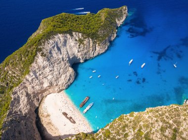 Navagio Beach Zakynthos (Zante görünümünde batık havadan görünümü