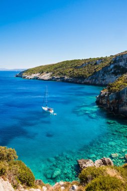 Agios Nikolaos mavi görünümünü Zakynthos (Zante) adasında mağaralar,