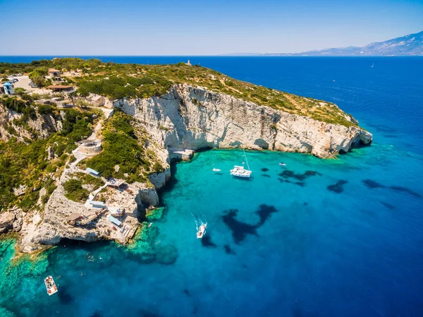 Aerial  view of  Agios Nikolaos blue caves  in Zakynthos (Zante) — Stock Photo, Image