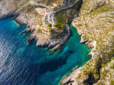 Zakynthos (Zante) adalar Porto limnionas plaj havadan görünümü