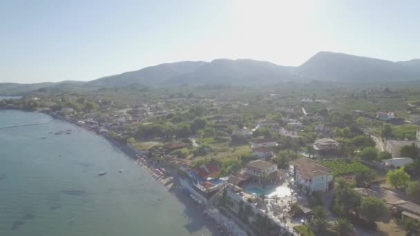 4K (UHD)  Aerial view of Laganas waterfront in Zakynthos (Zante) island, in Greece - Log — Stock Video