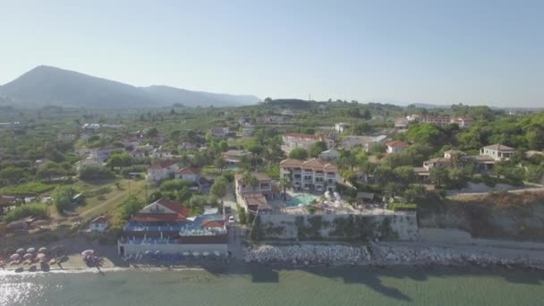 4K (UHD)  Aerial view of Laganas waterfront in Zakynthos (Zante) island, in Greece - Log — Stock Video