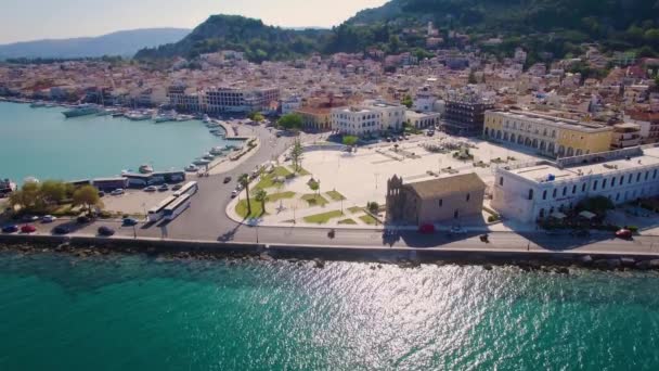 4K (UHD) Vista aérea de la ciudad de Zante en la isla de Zante, en Grecia — Vídeos de Stock