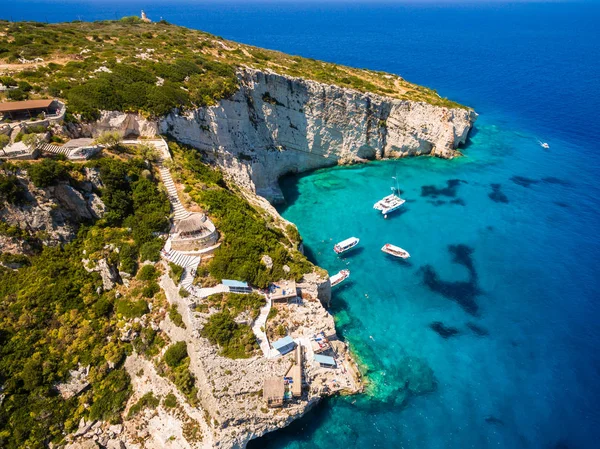 Aerial  view of  Agios Nikolaos blue caves  in Zakynthos (Zante) — Stock Photo, Image