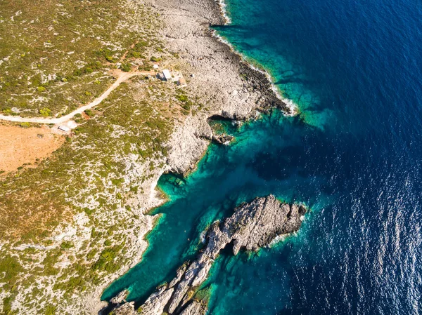 Letecký pohled na Porto Vromi na pláži v ostrově Zakynthos (Zante), jsem — Stock fotografie