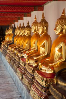 Sıraya oturan ve Wat Pho Tapınağı, Bangkok meditasyon Buda,