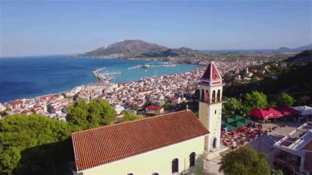 Flygfoto Över Zakynthos Stad Från Bochali Zante Island Grekland — Stockvideo
