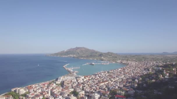 Ungraded Air View Zakynthos City Bochali Zante Island Greece Log — стоковое видео