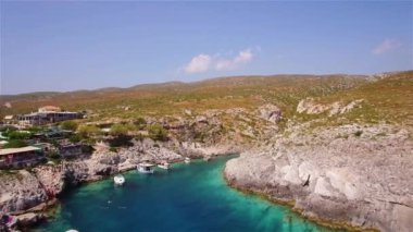 4 k hava manzara Porto limnionas Beach Zakynthos (Zante) Island, Yunanistan