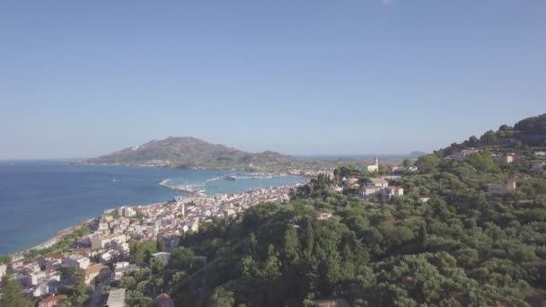 Unbearbeitete Luftaufnahme Der Stadt Zakynthos Von Bochali Auf Der Insel — Stockvideo