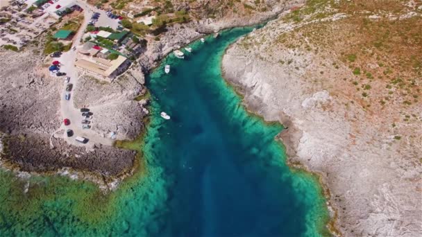 Vista Aérea Praia Porto Limnionas Ilha Zakynthos Zante Grécia — Vídeo de Stock