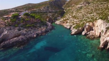 4 k hava manzara Porto limnionas Beach Zakynthos (Zante) Island, Yunanistan 