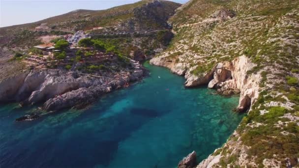Vista Aérea Praia Porto Limnionas Ilha Zakynthos Zante Grécia — Vídeo de Stock
