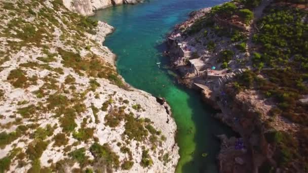 Letecký Pohled Porto Limnionas Beach Ostrově Zakynthos Zante Řecku — Stock video