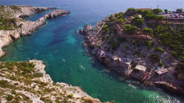 Vista Aérea Praia Porto Limnionas Ilha Zakynthos Zante Grécia — Vídeo de Stock