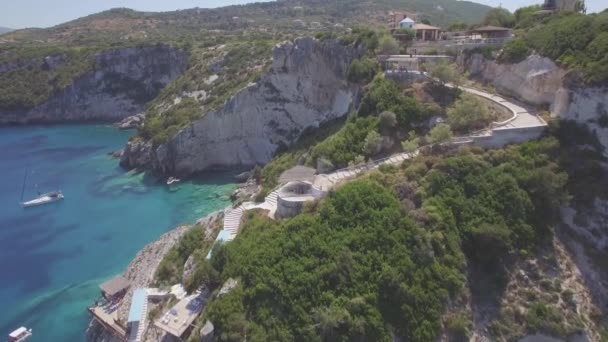 Uhd Vue Aérienne Des Grottes Bleues Agios Nikolaos Dans Île — Video