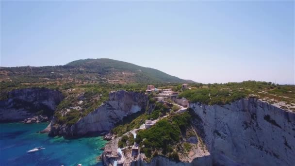 Uhd Hava Manzara Agios Nikolaos Mavi Mağara Duvarlarında Zakynthos Zante — Stok video