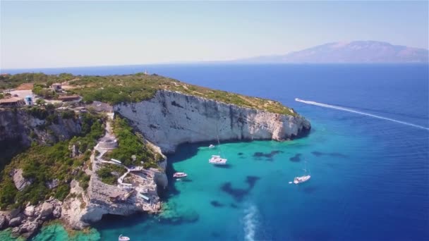 Uhd Veduta Aerea Delle Grotte Blu Agios Nikolaos Nell Isola — Video Stock