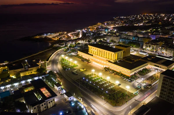 Night aerial view of Praia city in Santiago in Cape Verde Island — Stock Photo, Image