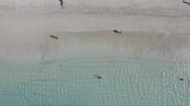 Cape Verde 'deki Sao Vicente Adası' ndaki Mindelo şehrindeki Laginha plajının derecelendirilmemiş hava manzarası