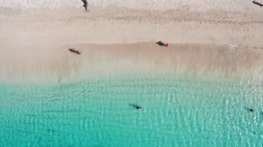 Cape Verde 'deki Sao Vicente Adası' ndaki Mindelo şehrindeki Laginha plajının havadan görüntüsü.