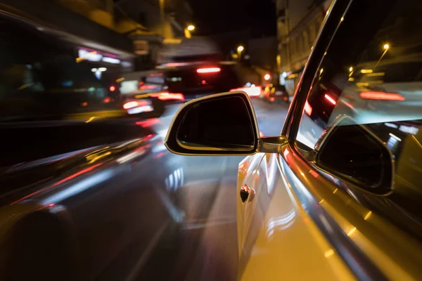 Car Light Trail While Driving Coty Night — Stock Photo, Image