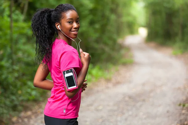 Afrikaans Amerikaanse Vrouw Jogger Portret Fitness Mensen Een Gezonde Levensstijl — Stockfoto