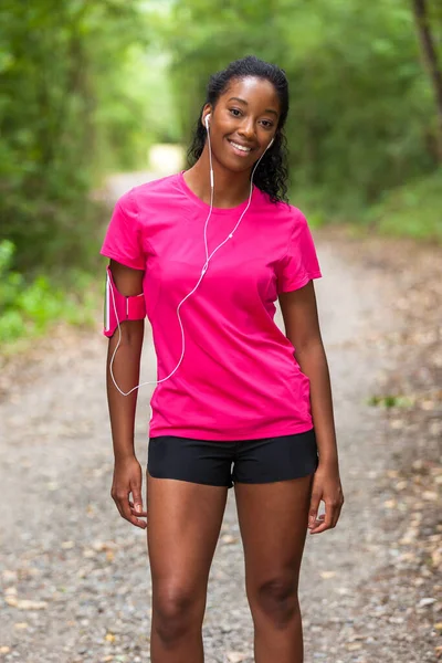 Africano Mulher Jogger Retrato Americano Fitness Pessoas Estilo Vida Saudável — Fotografia de Stock