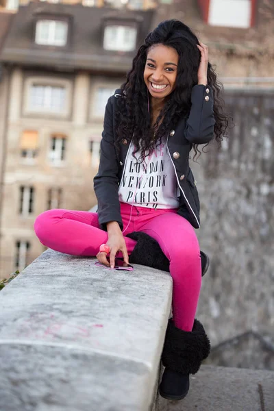 Outdoor Portrait Beautiful Young African American Teenage Girl — стоковое фото