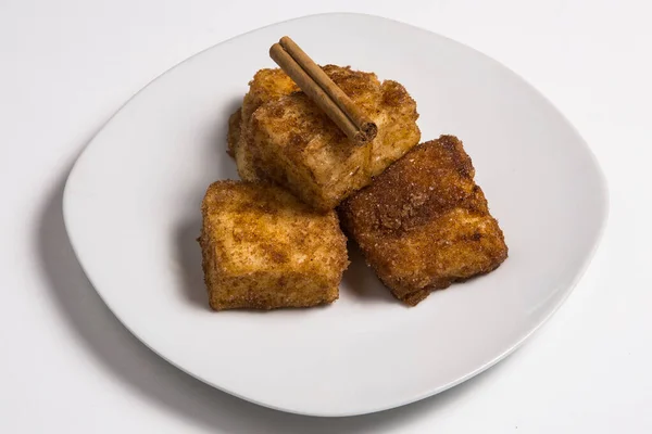 Leche Frita Frita Postre Español Plato Blanco — Foto de Stock