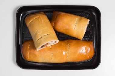 Venezuela Noel Pan de jamon 'u masaya yakın çekim. Yukarıdan yatay görünüm