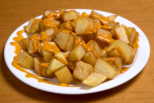 Patatas Bravas Spanische Bratkartoffeln Der Tapas Bar — Stockfoto