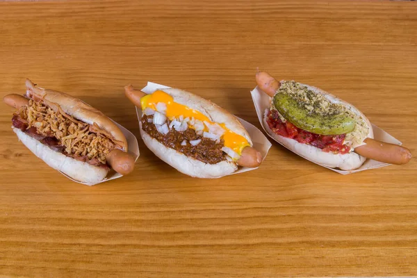 Assortiment Différents Hot Dogs Maison Vue Dessus — Photo