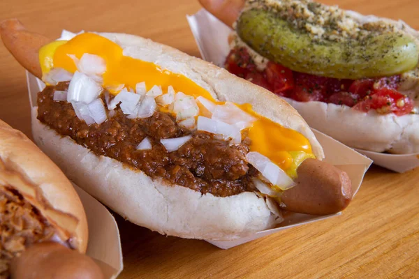 Gros Plan Hot Dog Fromage Oignon Restauration Rapide — Photo