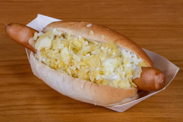 Restauration Rapide Américaine Hot Dog Avec Croustilles — Photo