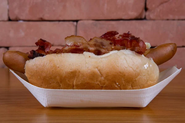 Bacon Caseiro Embrulhado Hot Dogs Com Queijo — Fotografia de Stock