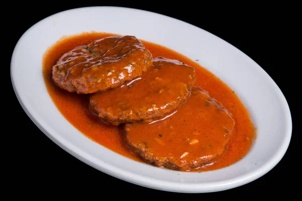 Chuletas Carne Salsa Tomate Horno Una Sartén — Foto de Stock